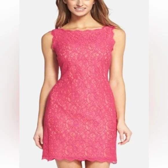 Adrianna Papell Pink lace dress with orange lining